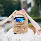 Cartoon Rabbit Ear Thermal Hat: Three-in-One Design, Cute and Warm, Perfect for Cycling and Skiing, Adorable All Winter Long!/white
