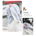 Cartoon Rabbit Ear Thermal Hat: Three-in-One Design, Cute and Warm, Perfect for Cycling and Skiing, Adorable All Winter Long!/white
