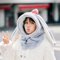 Cartoon Rabbit Ear Thermal Hat: Three-in-One Design, Cute and Warm, Perfect for Cycling and Skiing, Adorable All Winter Long!/GREY
