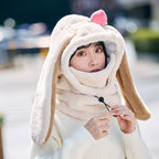 Cartoon Rabbit Ear Thermal Hat: Three-in-One Design, Cute and Warm, Perfect for Cycling and Skiing, Adorable All Winter Long!/GREY