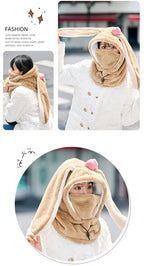 Cartoon Rabbit Ear Thermal Hat: Three-in-One Design, Cute and Warm, Perfect for Cycling and Skiing, Adorable All Winter Long!/beige