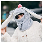 Cartoon Rabbit Ear Thermal Hat: Three-in-One Design, Cute and Warm, Perfect for Cycling and Skiing, Adorable All Winter Long!/beige