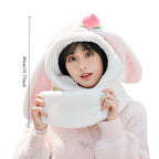 Cartoon Rabbit Ear Thermal Hat: Three-in-One Design, Cute and Warm, Perfect for Cycling and Skiing, Adorable All Winter Long!/beige