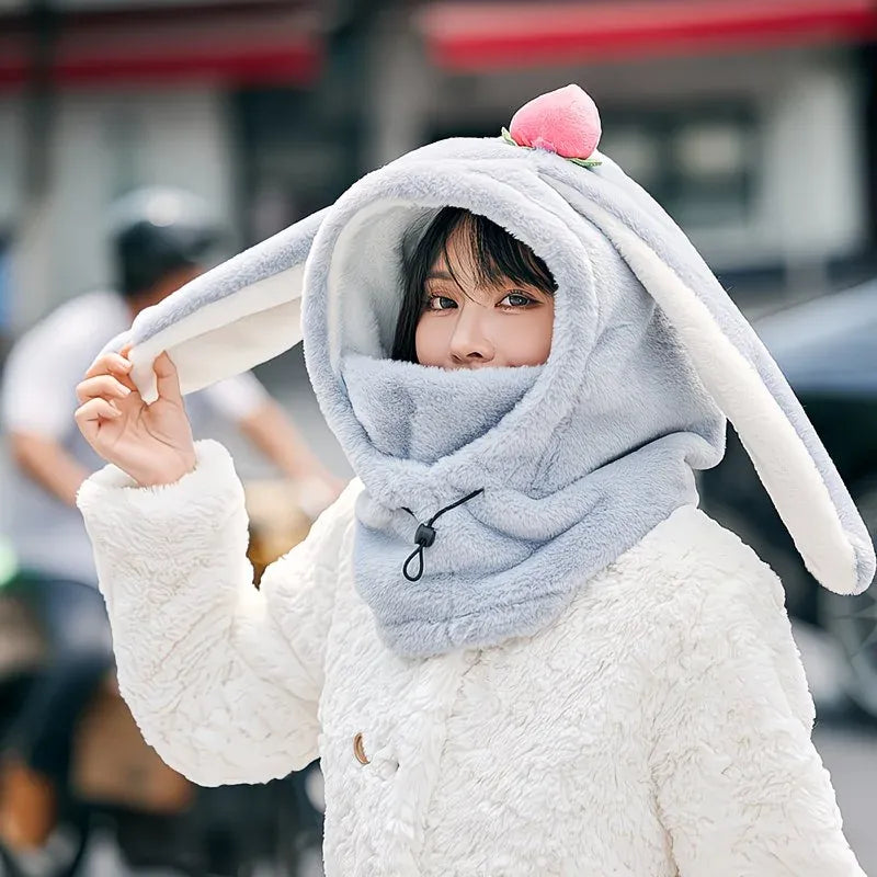 Cartoon Rabbit Ear Thermal Hat: Three-in-One Design, Cute and Warm, Perfect for Cycling and Skiing, Adorable All Winter Long!/camel
