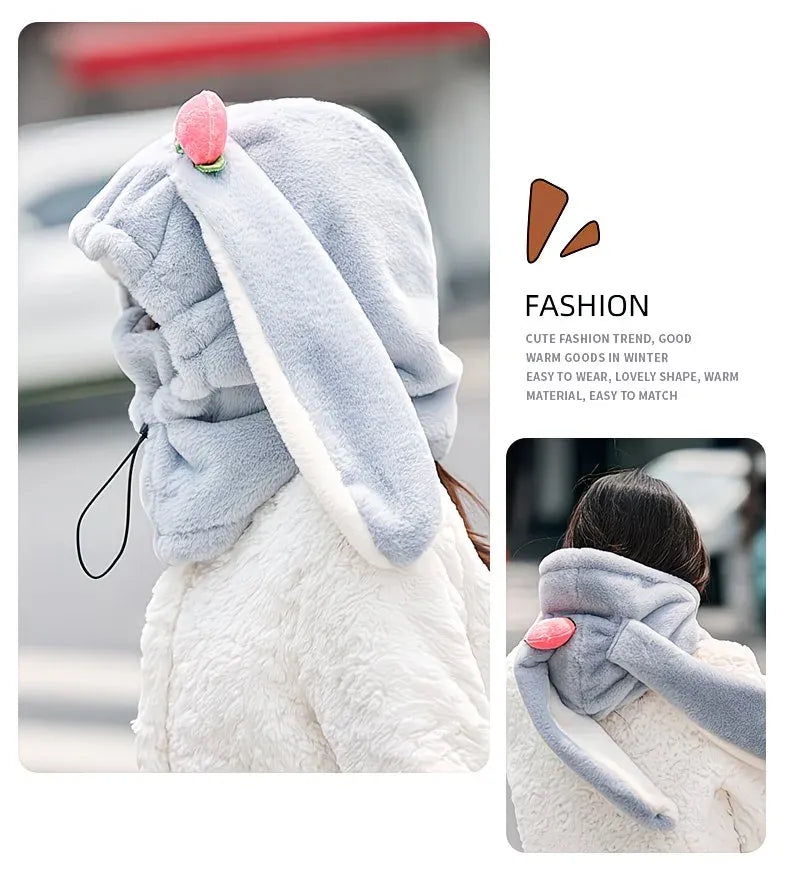 Cartoon Rabbit Ear Thermal Hat: Three-in-One Design, Cute and Warm, Perfect for Cycling and Skiing, Adorable All Winter Long!/camel