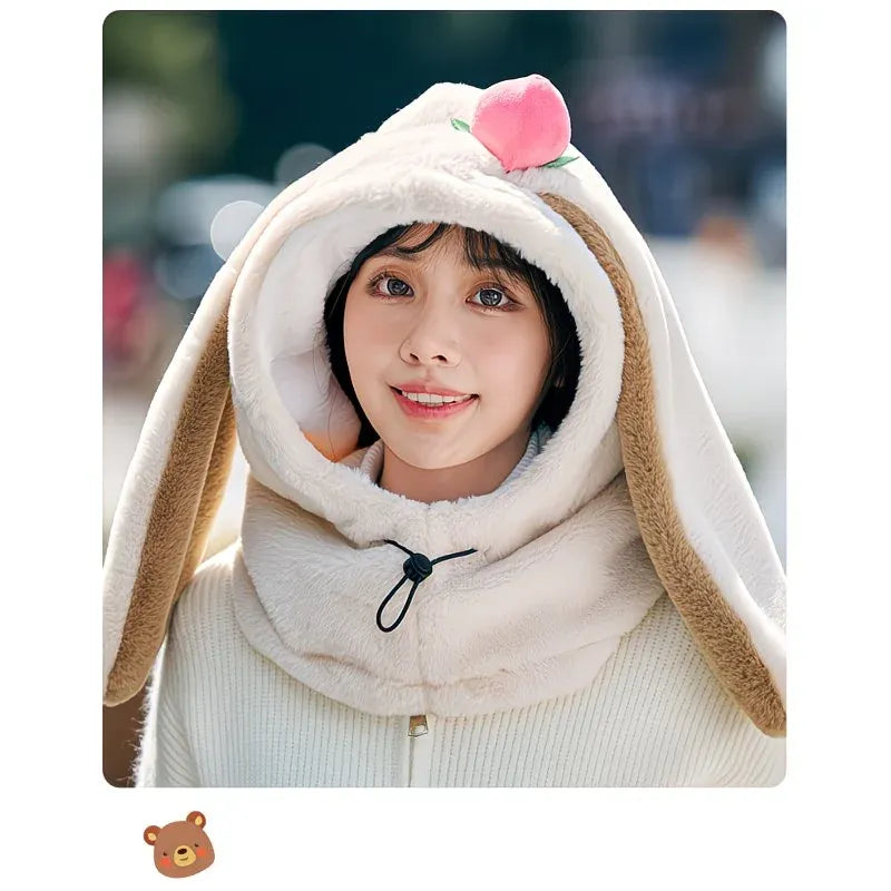 Cartoon Rabbit Ear Thermal Hat: Three-in-One Design, Cute and Warm, Perfect for Cycling and Skiing, Adorable All Winter Long!/camel