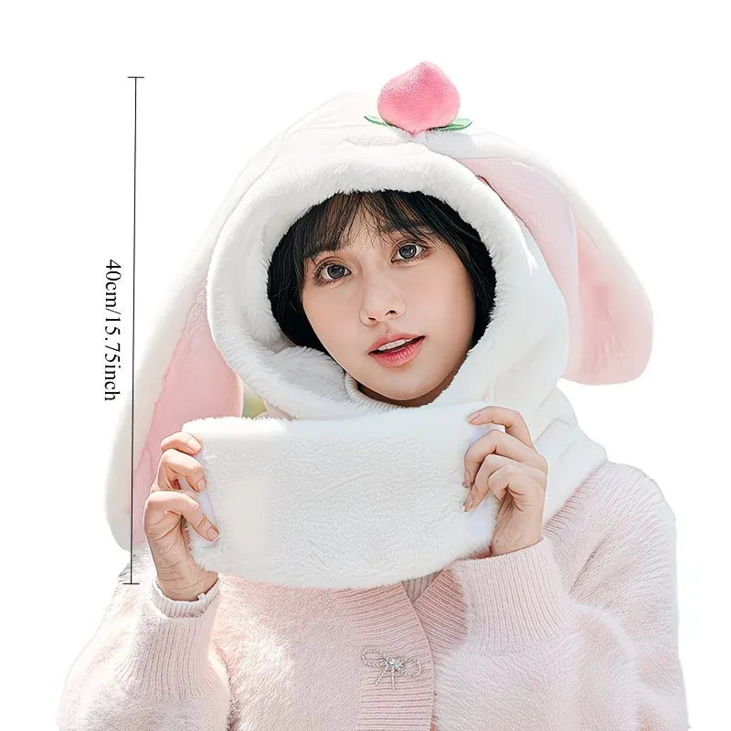 Cartoon Rabbit Ear Thermal Hat: Three-in-One Design, Cute and Warm, Perfect for Cycling and Skiing, Adorable All Winter Long!/camel
