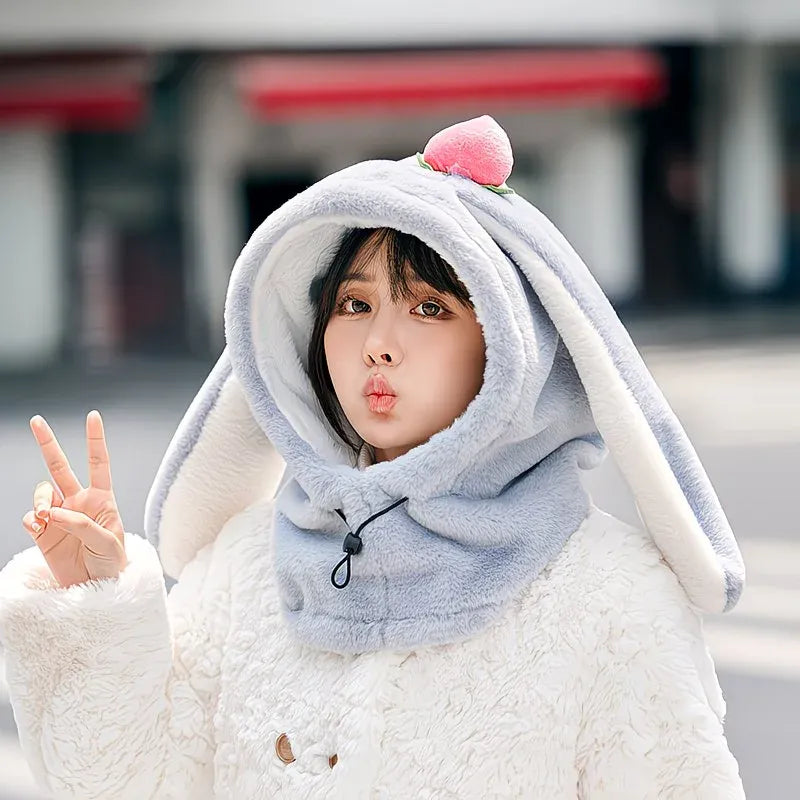 Cartoon Rabbit Ear Thermal Hat: Three-in-One Design, Cute and Warm, Perfect for Cycling and Skiing, Adorable All Winter Long!/camel