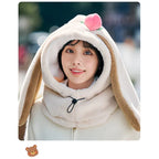 Cartoon Rabbit Ear Thermal Hat: Three-in-One Design, Cute and Warm, Perfect for Cycling and Skiing, Adorable All Winter Long!/PINK