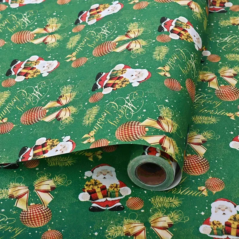 Premium Kraft Paper Christmas Wrapping Roll, 32.8 Feet (Approx. 10 Meters) Extra-Long, Festive Patterns Suitable for Multi-Scene Decoration./RED