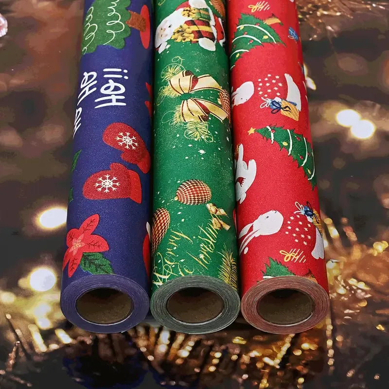 Premium Kraft Paper Christmas Wrapping Roll, 32.8 Feet (Approx. 10 Meters) Extra-Long, Festive Patterns Suitable for Multi-Scene Decoration./RED