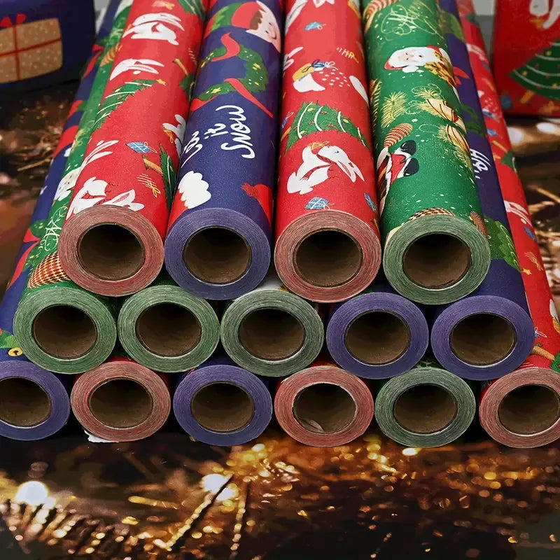 Premium Kraft Paper Christmas Wrapping Roll, 32.8 Feet (Approx. 10 Meters) Extra-Long, Festive Patterns Suitable for Multi-Scene Decoration./RED