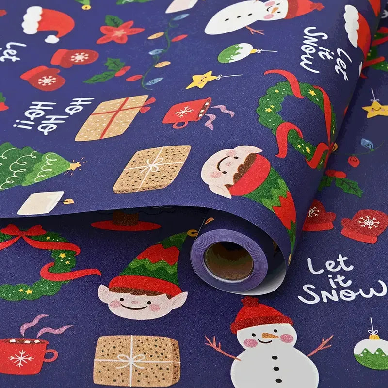 Premium Kraft Paper Christmas Wrapping Roll, 32.8 Feet (Approx. 10 Meters) Extra-Long, Festive Patterns Suitable for Multi-Scene Decoration./RED