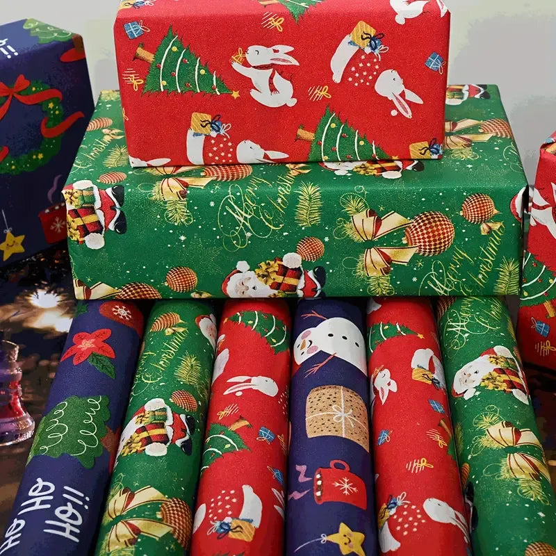 Premium Kraft Paper Christmas Wrapping Roll, 32.8 Feet (Approx. 10 Meters) Extra-Long, Festive Patterns Suitable for Multi-Scene Decoration./GREEN