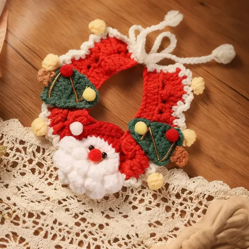 Handmade Yarn Pet Neckerchief, Christmas Photo Must-Have, Comfortable, Breathable & Adjustable. Reindeer Crochet Neckerchief: Size S