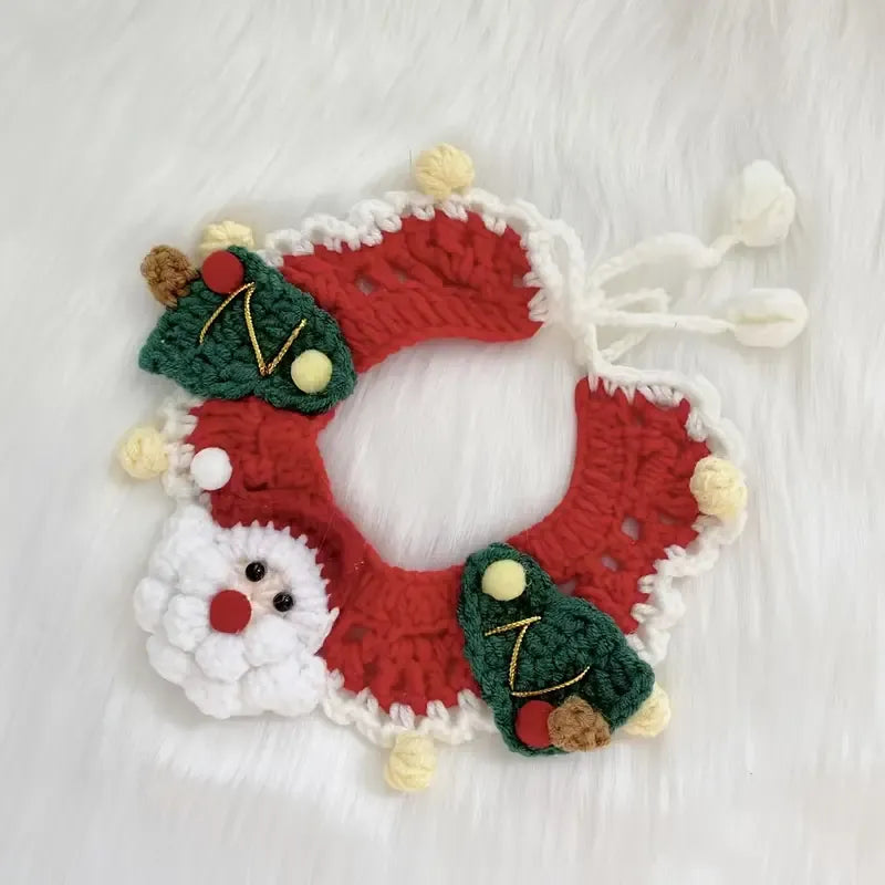 Handmade Yarn Pet Neckerchief, Christmas Photo Must-Have, Comfortable, Breathable & Adjustable. Santa Claus Crochet Neckerchief: Size S