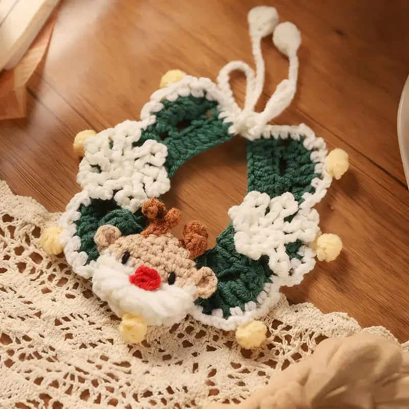 Handmade Yarn Pet Neckerchief, Christmas Photo Must-Have, Comfortable, Breathable & Adjustable. Santa Claus Crochet Neckerchief: Size M