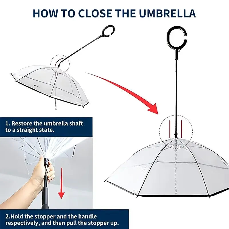 Bendable transparent pet umbrella with leash chain, rain or shine, one umbrella for outdoor pet walks