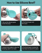 Portable Stainless Steel Cat & Dog Water Bottle, Leak-Proof 2-in-1 with Bowl, One-Press Drink & Feed for Outdoor Walks & Travel, Lightweight & Easy to Carry, Pet Essential./blue
