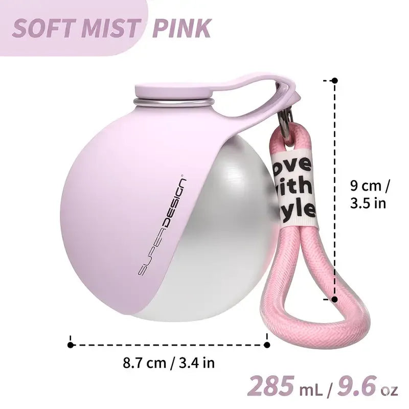 Portable Stainless Steel Cat & Dog Water Bottle, Leak-Proof 2-in-1 with Bowl, One-Press Drink & Feed for Outdoor Walks & Travel, Lightweight & Easy to Carry, Pet Essential./PINK