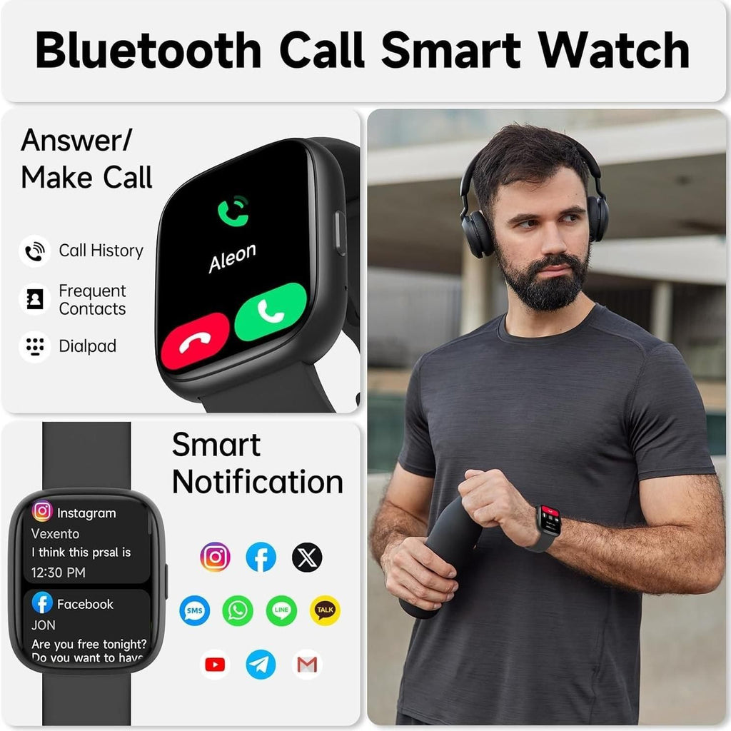 Smartwatch Voice Assistant Bluetooth Calling Health Monitoring Step Tracking  Message Alerts/black
