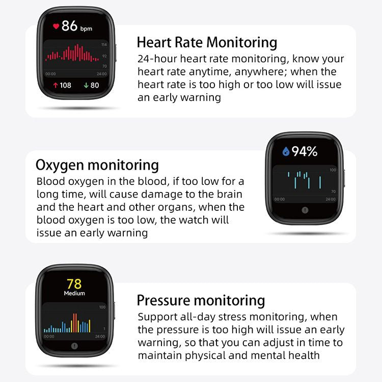 Smartwatch Voice Assistant Bluetooth Calling Health Monitoring Step Tracking  Message Alerts/black