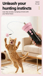 Electric Cat Fishing Wand Toy: One-Button Launch with Spring Retraction, the Perfect Stress-Relief Toy for Human-Pet Interaction/Blue head [gift battery *2+ replacement head *2+ screwdriver