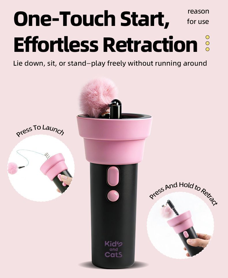 Electric Cat Fishing Wand Toy: One-Button Launch with Spring Retraction, the Perfect Stress-Relief Toy for Human-Pet Interaction/[Gift battery *2+ replacement head *2+ screwdriver]