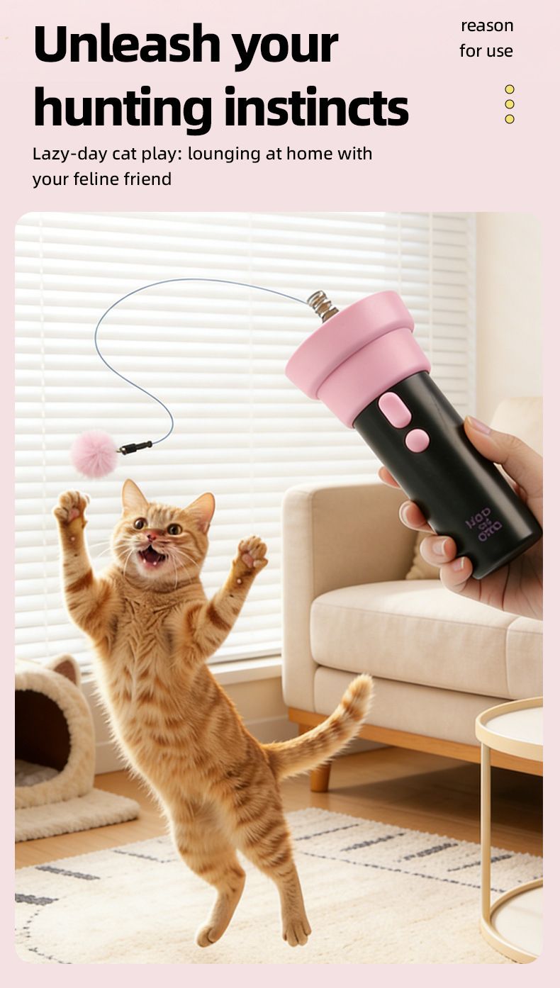 Electric Cat Fishing Wand Toy: One-Button Launch with Spring Retraction, the Perfect Stress-Relief Toy for Human-Pet Interaction/[Gift battery *2+ replacement head *2+ screwdriver]
