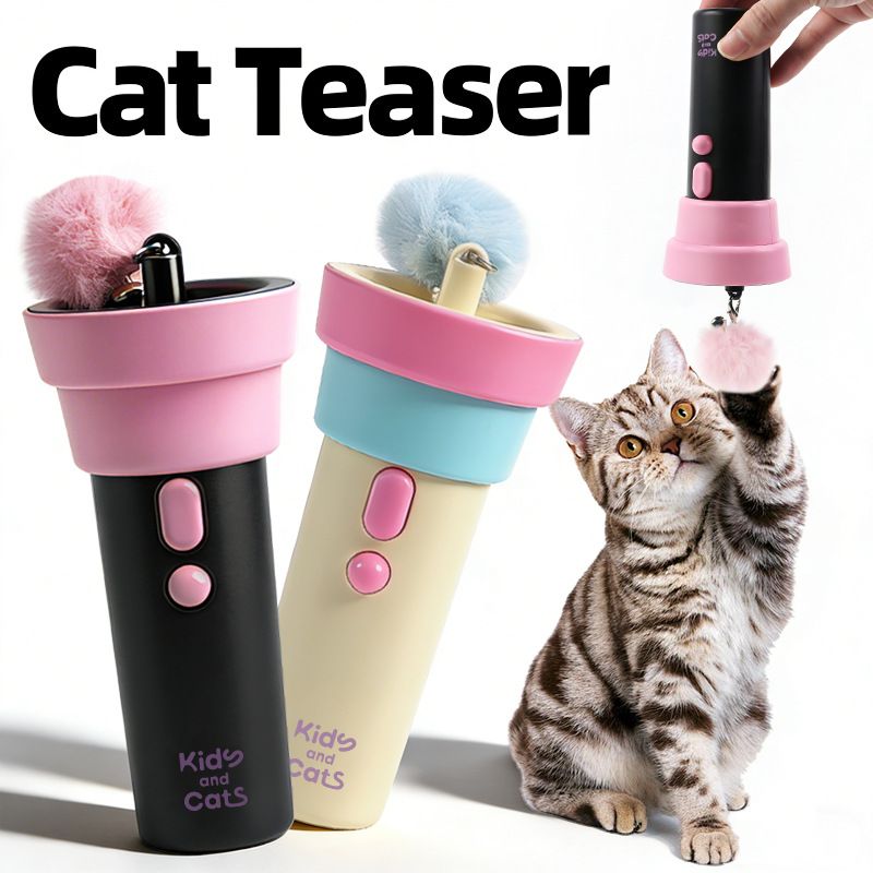 Electric Cat Fishing Wand Toy: One-Button Launch with Spring Retraction, the Perfect Stress-Relief Toy for Human-Pet Interaction/Black [gift battery *2+ replacement head *2+ screwdriver]