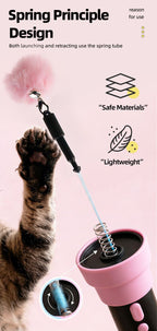 Electric Cat Fishing Wand Toy: One-Button Launch with Spring Retraction, the Perfect Stress-Relief Toy for Human-Pet Interaction/Black [gift battery *2+ replacement head *2+ screwdriver]