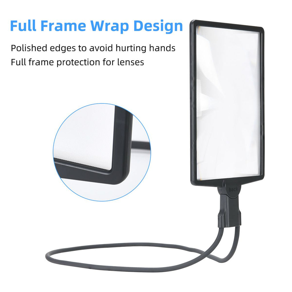 LED 5X Magnifying Glass with Light, Type-C Charging with Three Brightness Levels, Full Frame Protection with Extra-Long Gooseneck – A Great Helper for Seniors' Reading and Handcraft Repairs./black