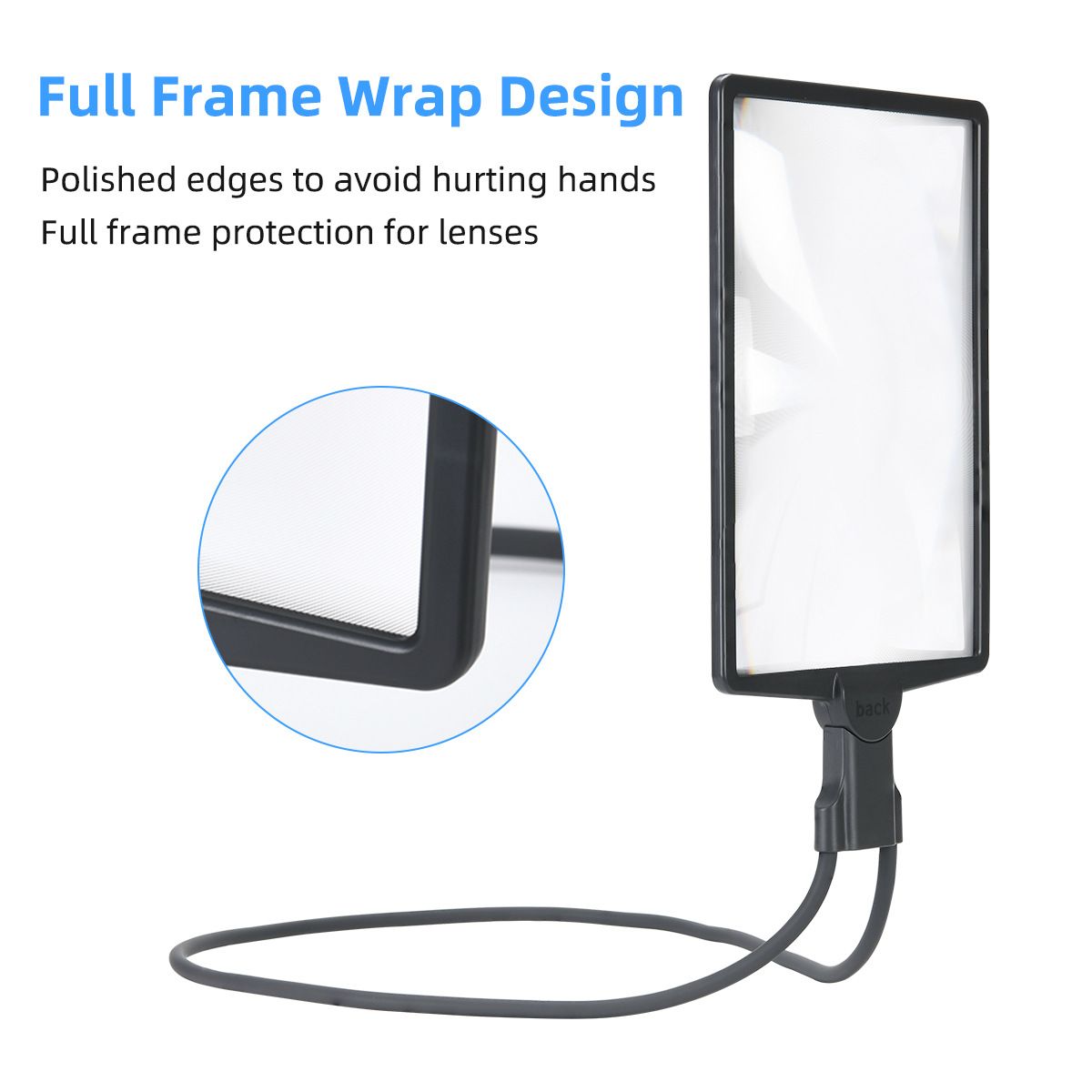 LED 5X Magnifying Glass with Light, Type-C Charging with Three Brightness Levels, Full Frame Protection with Extra-Long Gooseneck – A Great Helper for Seniors' Reading and Handcraft Repairs./black