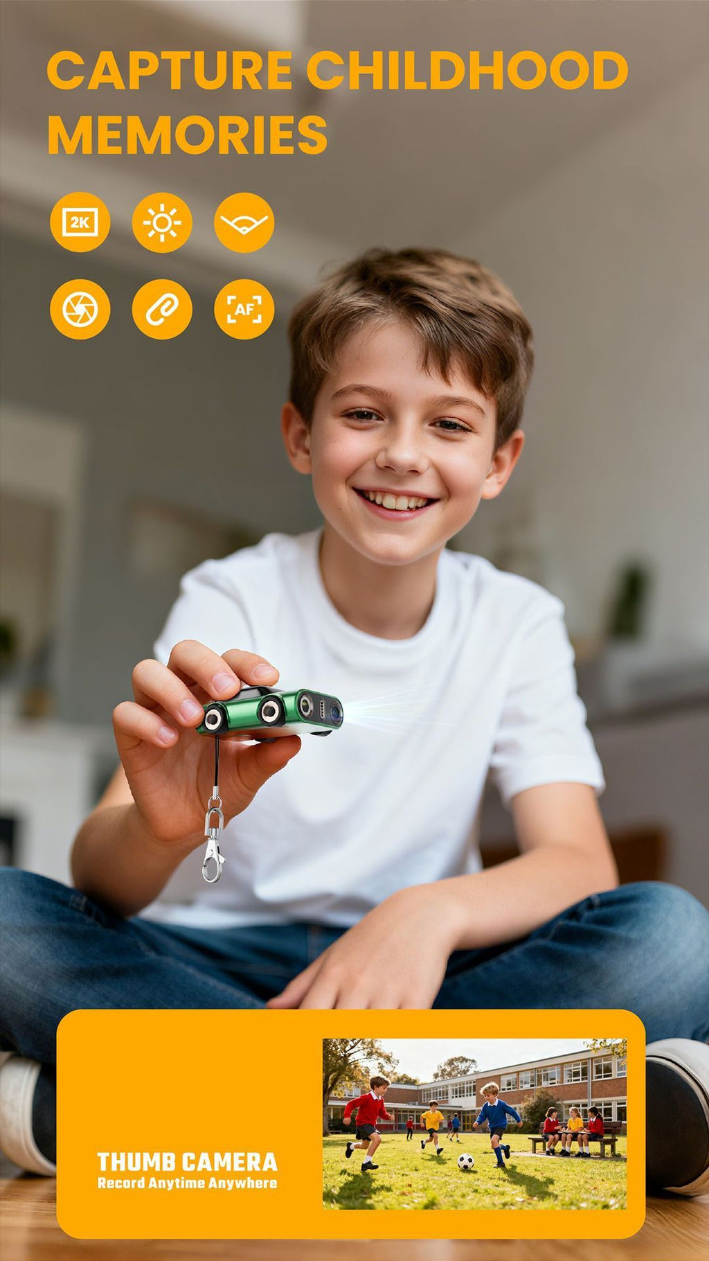 Creative Car-Shaped 2K HD Thumb Camera: Mini & Portable, Auto Focus, Clear in Low Light, Captures Every Wonderful Moment of Childhood and Life（G5 yellow 32G memory card）