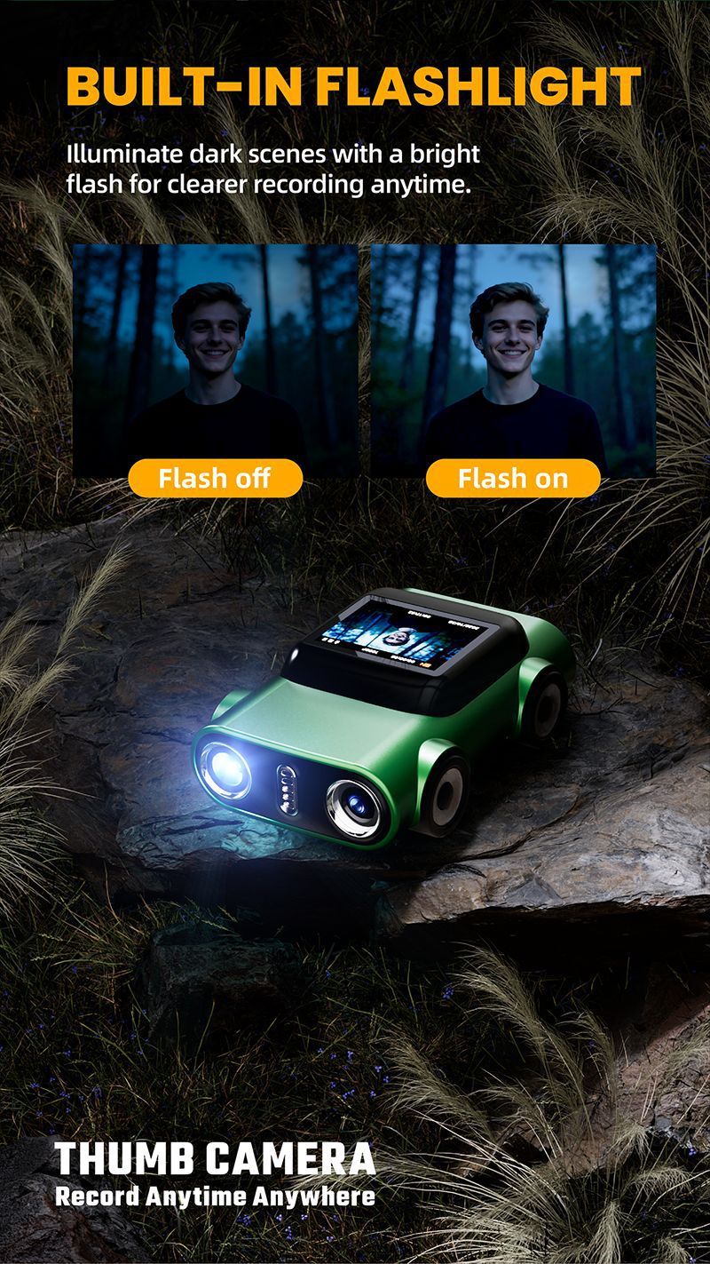 Creative Car-Shaped 2K HD Thumb Camera: Mini & Portable, Auto Focus, Clear in Low Light, Captures Every Wonderful Moment of Childhood and Life(G5 blue 32G memory card）