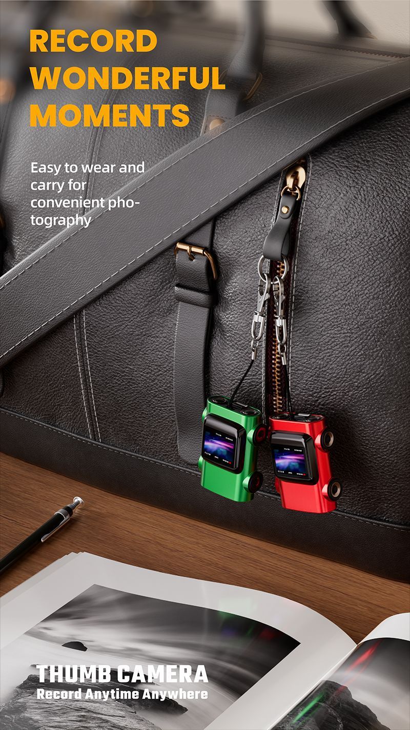 Creative Car-Shaped 2K HD Thumb Camera: Mini & Portable, Auto Focus, Clear in Low Light, Captures Every Wonderful Moment of Childhood and Life(G5 Rose Red 32G Memory Card）