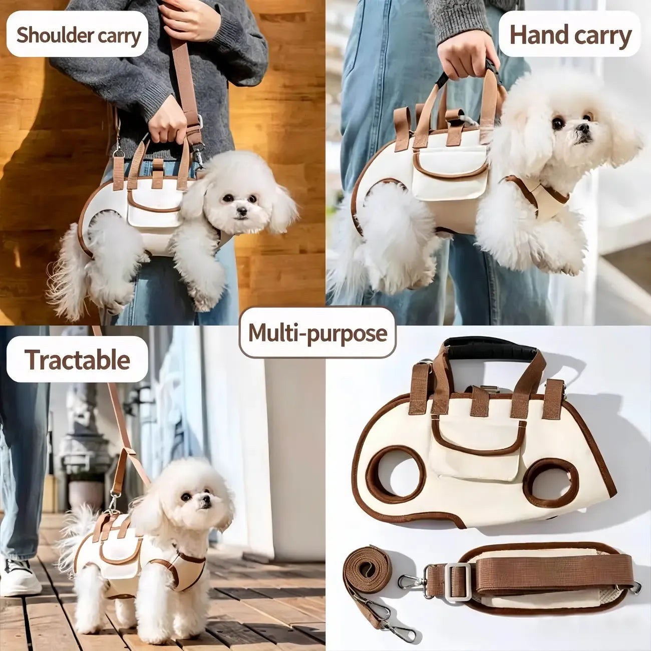 Oxford Fabric Pet Three-in-One Travel System: Horizontal Back Design Protects Spine, Four-Leg Separation, Three Uses in One: Kennel, Backpack, and Leash/Size S [recommended weight 4-8 kg]