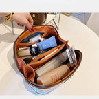 PU Large Capacity, Your Perfect Travel Companion — Stylish & Versatile Three-Dimensional Makeup Bag./Straw white