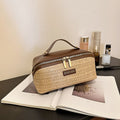 PU Large Capacity, Your Perfect Travel Companion — Stylish & Versatile Three-Dimensional Makeup Bag./Straw khaki
