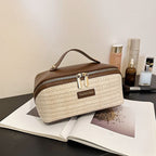 PU Large Capacity, Your Perfect Travel Companion — Stylish & Versatile Three-Dimensional Makeup Bag./Straw khaki