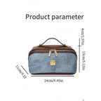 【PU Color-Block Cosmetic Bag】 Leather Handle Metal Zipper, Color-Block Simple Partition, Main Compartment Stores Cosmetics & Toiletries, Lightweight & Versatile for Commuting & Travel./PINK