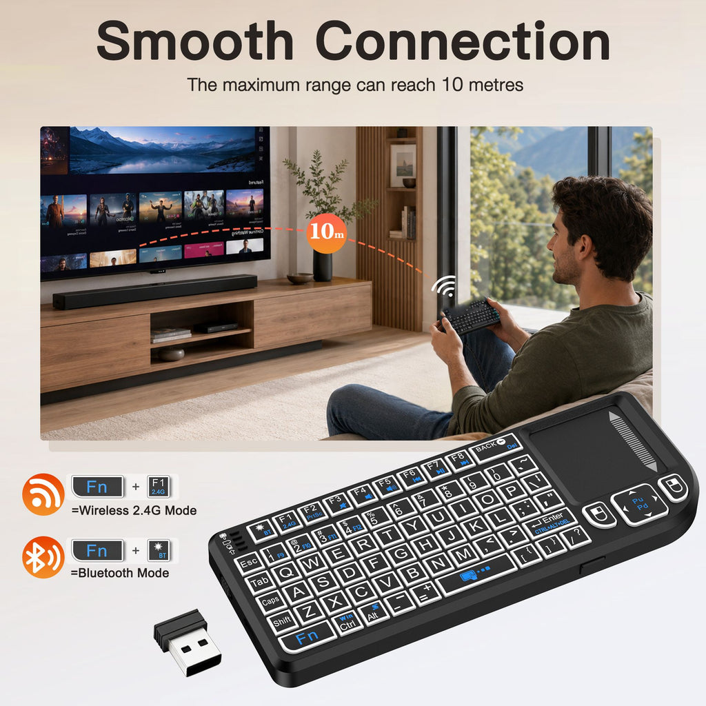 Multifunctional Mini Wireless Keyboard and Mouse Combo: Bluetooth & 2.4G Dual Mode, Integrated Laser Pointer and Touchpad, Multi-System Compatible, Essential Tool for Business Presentations and Office Work.