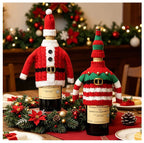 Christmas Knitted Wine Bottle Cover, Santa & Elf Styles, Cute Warm Holiday Decoration Essential./Red belt model