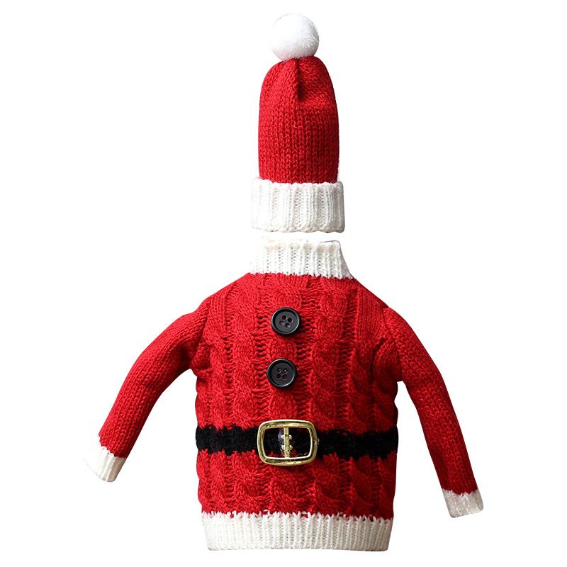 Christmas Knitted Wine Bottle Cover, Santa & Elf Styles, Cute Warm Holiday Decoration Essential./Red belt model
