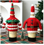 Christmas Knitted Wine Bottle Cover, Santa & Elf Styles, Cute Warm Holiday Decoration Essential./Red belt model