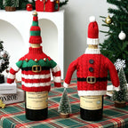 Christmas Knitted Wine Bottle Cover, Santa & Elf Styles, Cute Warm Holiday Decoration Essential./Red belt model