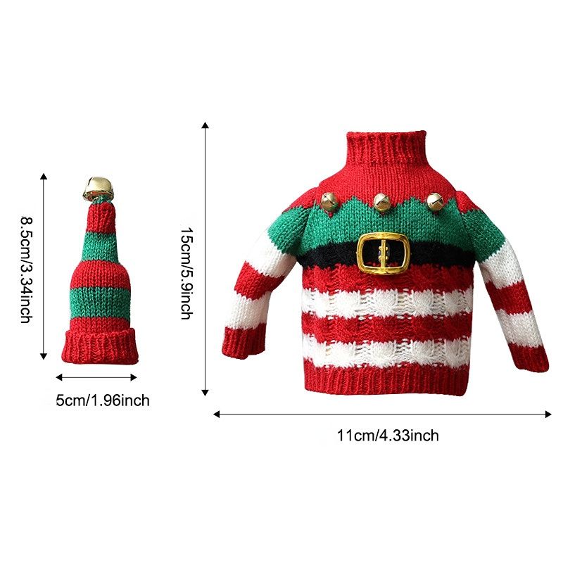 Christmas Knitted Wine Bottle Cover, Santa & Elf Styles, Cute Warm Holiday Decoration Essential./Red belt model