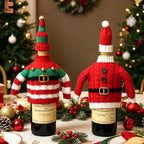 Christmas Knitted Wine Bottle Cover, Santa & Elf Styles, Cute Warm Holiday Decoration Essential./Striped belt style