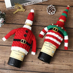 Christmas Knitted Wine Bottle Cover, Santa & Elf Styles, Cute Warm Holiday Decoration Essential./Striped belt style