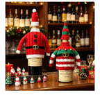 Christmas Knitted Wine Bottle Cover, Santa & Elf Styles, Cute Warm Holiday Decoration Essential./Striped belt style